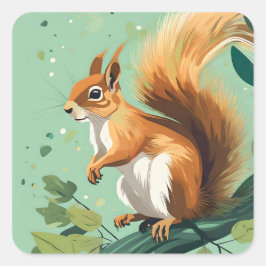 Adesivo Quadrado Esquilo num galho.