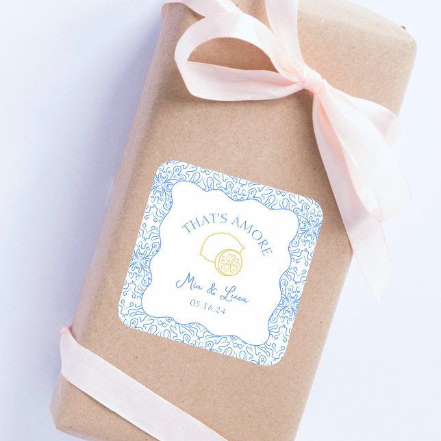 Adesivo Quadrado Esse é o casamento Amore Lemon Blue Azulejos Amalf (Criador carregado)