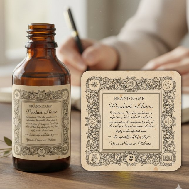 Adesivo Quadrado Essential oil  Square Apothecary Style Labels (Criador carregado)