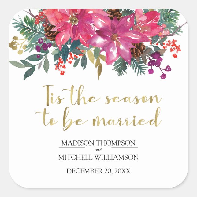 Adesivo Quadrado Esta É A Época Para Se Casar De Natal De Inverno R (Frente)