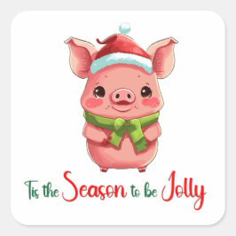 Adesivo Quadrado Esta é a estação para ser feliz, Cute Pig