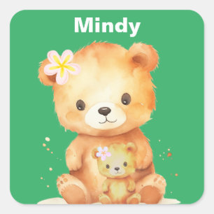 Adesivo Quadrado Esta linda mamãe e um bebê urso só saindo