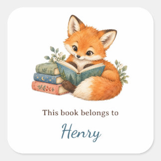 Adesivo Quadrado Esta Livro Pertence Ao Ex-libris da Raposa da Flor