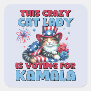 Adesivo Quadrado Esta Louca Senhora De Gato Está Votando Para Kamal