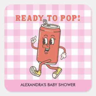 Adesivo Quadrado Está Pronta para Estourar Chuveiro de Bebê Retro X
