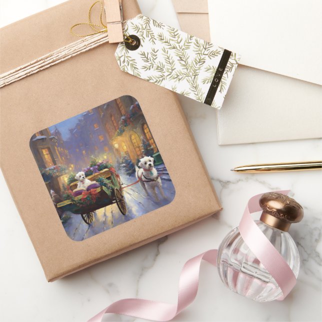 Adesivo Quadrado Estação Festiva de Natal Maltês (Presentear)