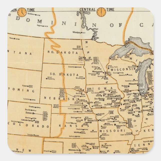 Adesivo Quadrado Estações De Radiodifusão Dos Estados Unidos (Frente)