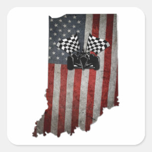 Adesivo Quadrado Estado de Indiana Racecar T Shirt Vintage