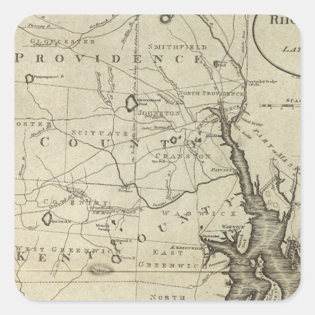 Adesivo Quadrado Estado de Rhode Island 2 (Frente)
