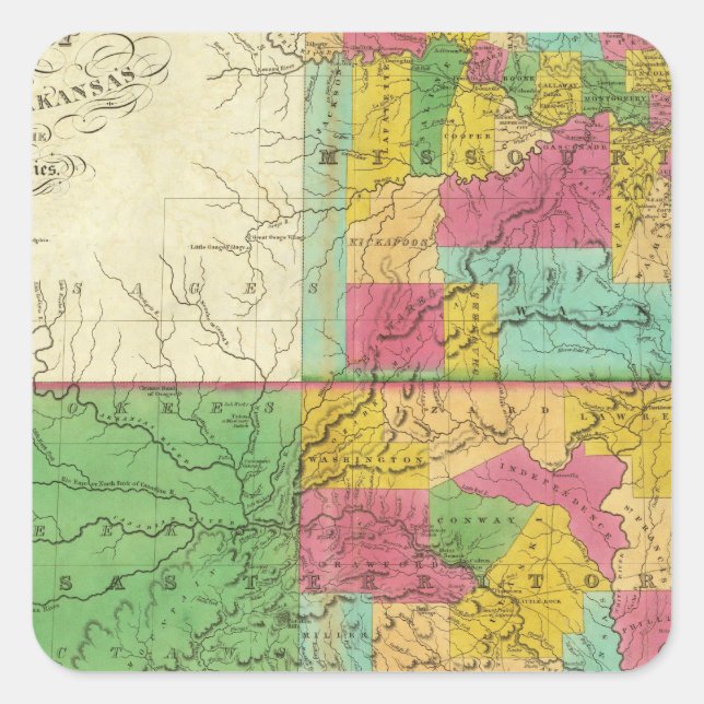 Adesivo Quadrado Estado do Missouri e Território do Arkansas (Frente)