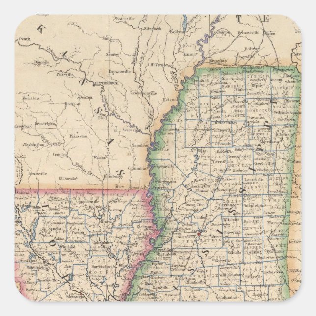 Adesivo Quadrado Estados do Mississippi e da Louisiana (Frente)