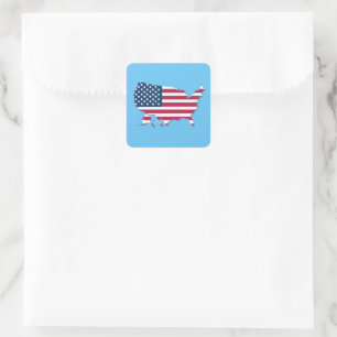 Adesivo Quadrado Estados Unidos Mapa e Bandeira Vermelho Azul