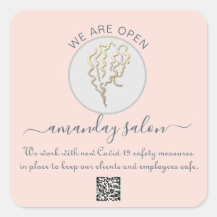 Adesivo Quadrado Estamos abertos Logotipo de Salon Hair CÓDIGO QR