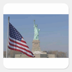 Adesivo Quadrado Estátua da Liberdade e Bandeira Americana Patrióti