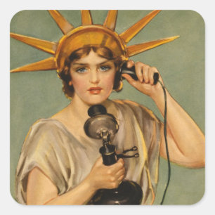 Adesivo Quadrado Estátua da Liberdade Vintage, Anúncio Patriótico d