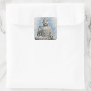 Adesivo Quadrado Estátua de Buda em Aquarela Zen – Decoração Espiri