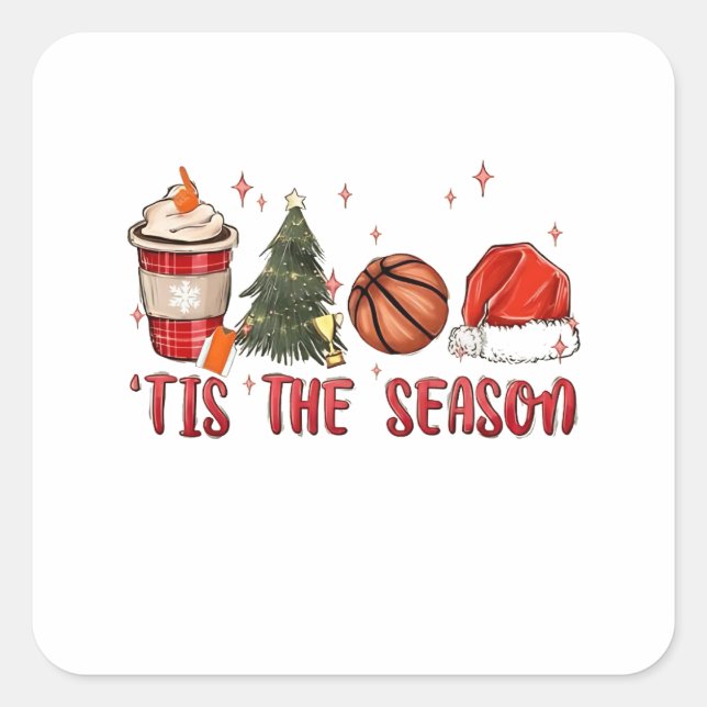 Adesivo Quadrado Este é o basquete de Natal do Natal da temporada X (Frente)