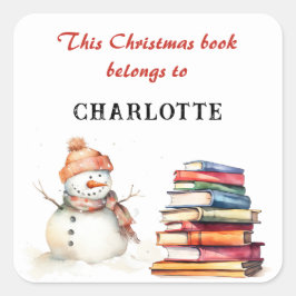 Adesivo Quadrado Este Livro de Natal Pertence a Nome Personalizado