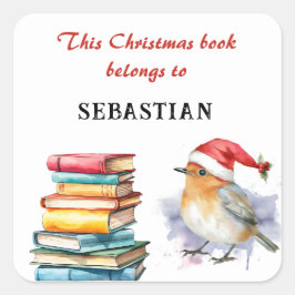 Adesivo Quadrado Este Livro de Natal Pertence Ao Nome das Crianças
