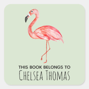 Adesivo Quadrado Este livro é de nome de Flamingo tropical