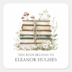 Adesivo Quadrado Este Livro Pertence A Ex-Libris Floral Aquarela