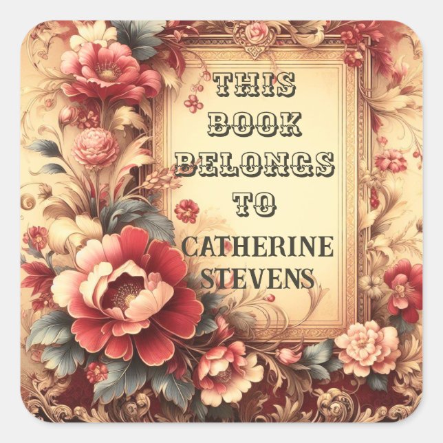 Adesivo Quadrado Este Livro Pertence a Floral Decorativa   (Frente)