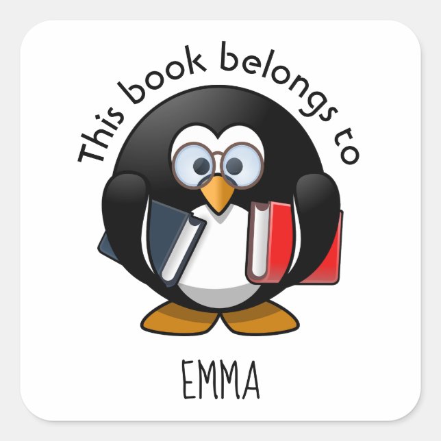 Adesivo Quadrado Este livro pertence a (inserir nome) autocolante q (Frente)