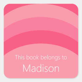 Adesivo Quadrado Este Livro Pertence a Listras Rosas Nome Branco