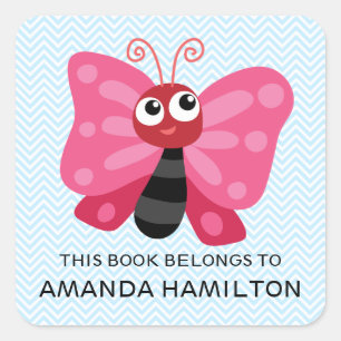 Adesivo Quadrado ESTE LIVRO PERTENCE A PINK BONITO DE BOTÃO Azul