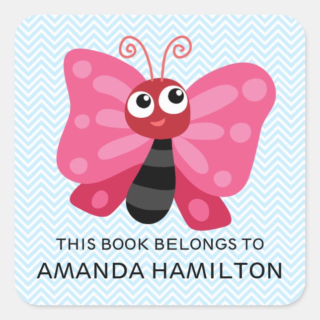 Adesivo Quadrado ESTE LIVRO PERTENCE A PINK BONITO DE BOTÃO Azul (Frente)