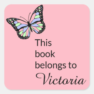 Adesivo Quadrado Este livro pertence a PInk com borboleta