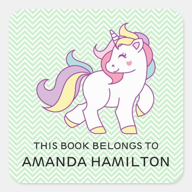 ADESIVO QUADRADO ESTE LIVRO PERTENCE A PINK CUTE UNICORN (Frente)