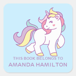 Adesivo Quadrado ESTE LIVRO PERTENCE A PINK CUTE UNICORN Pálido