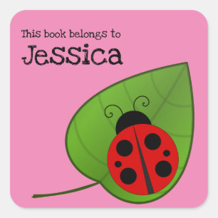 Adesivo Quadrado Este Livro Pertence a Rosa de Bookplate com Ladybu