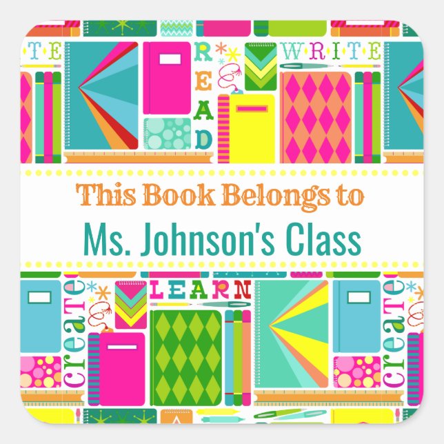 Adesivo Quadrado Este Livro Pertence À Rotulagem De Suprimentos Esc (Frente)