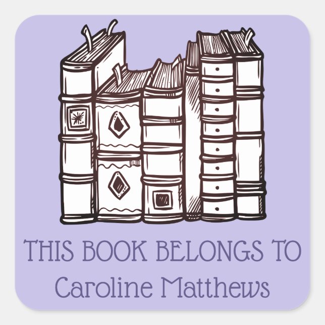 Adesivo Quadrado Este Livro Pertence A Roxo Personalizado (Frente)