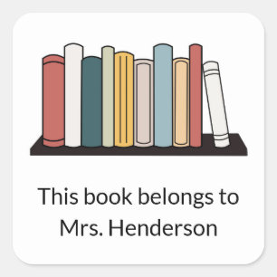 Adesivo Quadrado Este livro pertence ao nome do professor Bookshelf