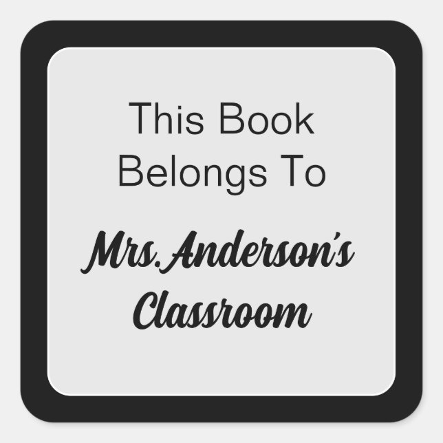 Adesivo Quadrado Este livro pertence ao nome do professor preto e b (Frente)