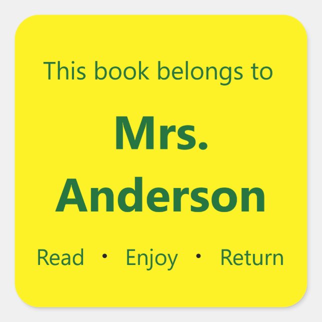 Adesivo Quadrado Este livro pertence ao nome do professor Yellow Bo (Frente)