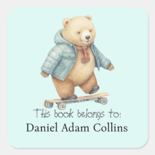 Adesivo Quadrado Este livro pertence ao urso Teddy no conselho skat