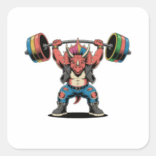 Adesivo Quadrado Estegossauro de Punk Rock Tocando Guitarra