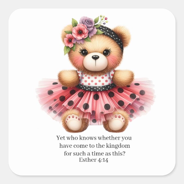 Adesivo Quadrado Esther 4:14 Girly Bear Stickers (Frente)