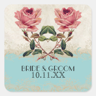 Adesivo Quadrado Estilo Barroco Vintage Rosa Aqua em Cream Lace