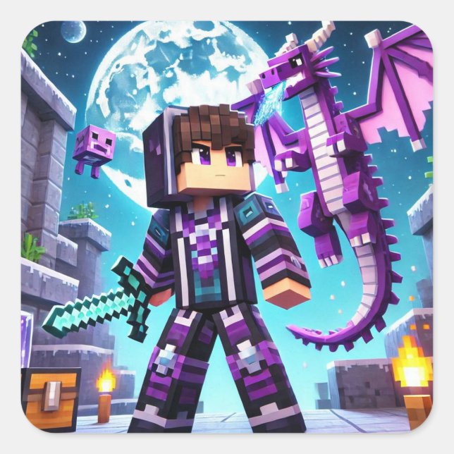 Adesivo Quadrado Estilo Bloqueio Escuro Dragão Escuro Espada Diaman (Frente)