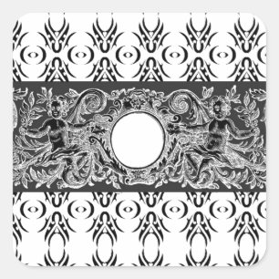 Adesivo Quadrado Estilo branco-preto clássico Barroco para personal