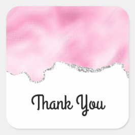 Adesivo Quadrado Estilo brilhante Faux Rosa e SilverObrigado