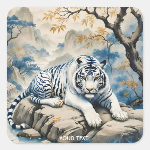 Adesivo Quadrado Estilo Chinês Fantasy Cute Tiger