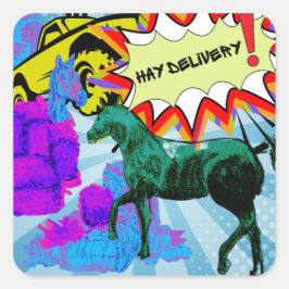 Adesivo Quadrado estilo cômico de entrega de feno