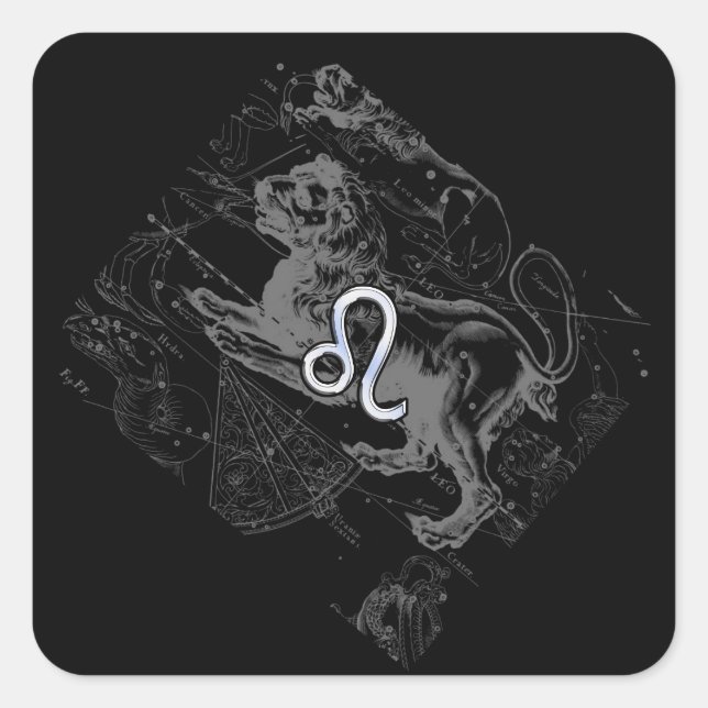 Adesivo Quadrado Estilo Cromo Leo Zodiac Map Hevelius 1690 (Frente)