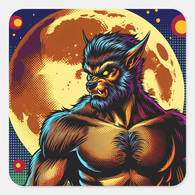 Adesivo Quadrado Estilo da revista em quadrinhos Werewolf em frente (Frente)